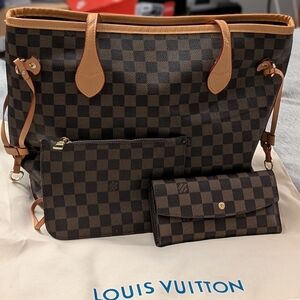Louis Vuitton Brown Neverfull Tote with Pouch & Wallet